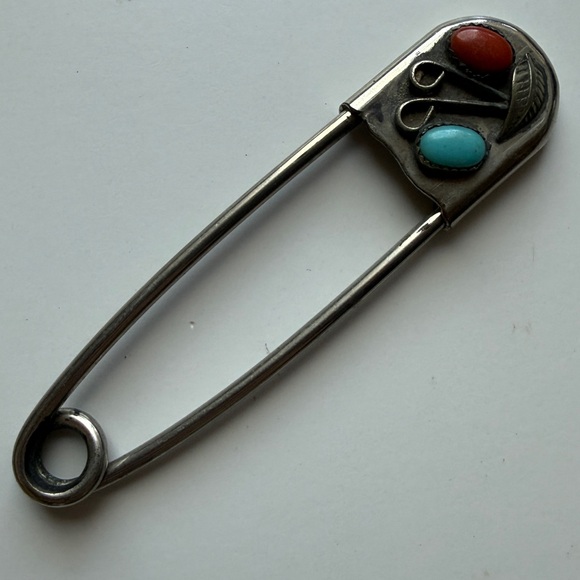 Free People Jewelry - Vintage Pin Brooch Navajo Native American Sterling Silver Red Turquoise Boho